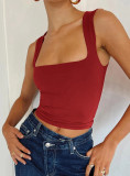 Women's Casual Solid Color Tight Fitting Double Layer Streetwear Basic Tank Top
