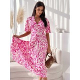 Summer Fashion Printed V-Neck Short Sleeve Midi Casual Dress