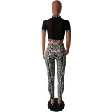 Women summer sexy mesh See-Through Top and Pant two-piece set