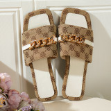 Summer Women Square Toe Rhinestone Chain Fashion Outdoor Wear Slippers Beach Sandals