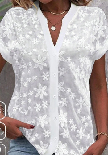 Summer Casual V-Neck Solid Color Shirt