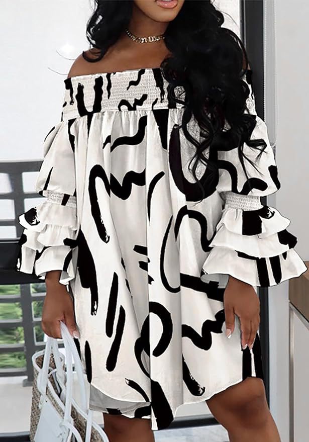 Women summer off-shoulder printed dress