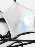 Sexy Shiny Drawstring Lace-Up Two Pieces Bikini Swimsuit