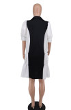 Women Loose Casual Color Block Dress