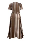Stylish Plus Size Stripe Printed Short Sleeve Two Piece Skirt Set