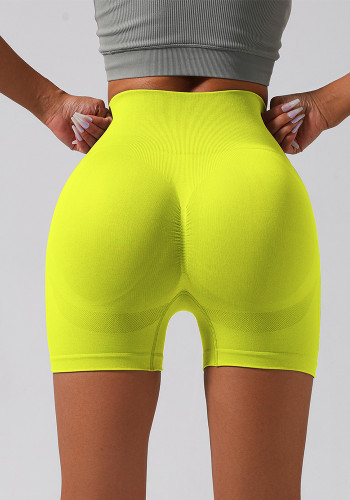 Seamless Knitting Butt Lift Belly Control High Waist Solid Color Yoga Pants Sports Running Fitness Shorts
