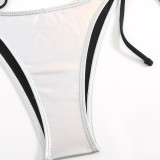 Sexy Shiny Drawstring Lace-Up Two Pieces Bikini Swimsuit
