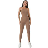 Quick-Drying Ribbed Yoga Jumpsuit One-Piece Sleeveless Stretch Tight Fitting Romper