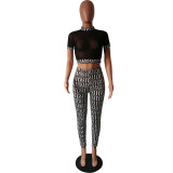 Women summer sexy mesh See-Through Top and Pant two-piece set