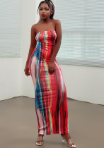 Summer Women's Printed Slim And Sexy Strapless Long Dress