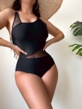 Sexy Solid Color Mesh Patchwork One-Piece Swimsuit