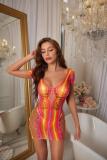 Sexy Rainbow Fishnet Sexy Lingerie Women's Summer Beach Hollow Out Dress