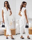 Summer Fashion Solid Color Slim Fit Short Sleeve Jumpsuit
