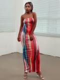 Summer Women's Printed Slim And Sexy Strapless Long Dress