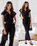 Summer Fashion Solid Color Slim Fit Short Sleeve Jumpsuit