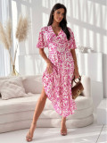 Summer Fashion Printed V-Neck Short Sleeve Midi Casual Dress
