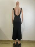 Women's Spring And Autumn Fashion Sexy Hollow Low Back Slim Bodycon Dress