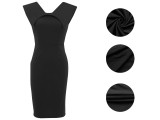 Women's Office Dress Sleeveless Square Neck Back Zipper Slit Dress
