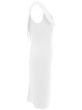 Women's Office Dress Sleeveless Square Neck Back Zipper Slit Dress