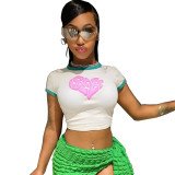Women T-shirt Summer Round Neck Sexy Printed Short Sleeve Crop Top