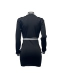 Women Sexy Letter Embroidered Zipper Long Sleeve Dress