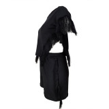 Plus Size Women Short Sleeve Top And Tassel Shorts Two-piece Set