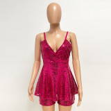 Women Sleeveless Backless Sequin Camisole Jumpsuit