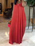 Plus Size Women Halter Neck Backless Loose Bohemian Solid Dress