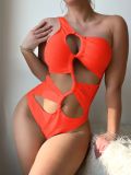 Women Solid Rope One Shoulder One-Shoulder Swimwear