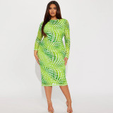 Plus Size Women Long Sleeve Slit Half Turtleneck Dress