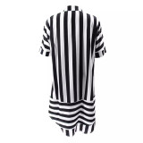 Plus Size Women Summer Striped Printed Short Sleeve Loose Casual Shirt Dress