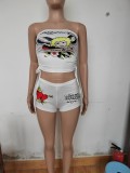 Women Print Chest wrap Top and shorts two-piece set