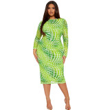 Plus Size Women Long Sleeve Slit Half Turtleneck Dress