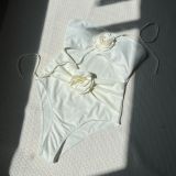 Women Drawstring Hollow Solid Rose Suspender One-Piece Swimwear