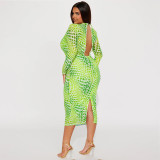 Plus Size Women Long Sleeve Slit Half Turtleneck Dress