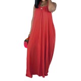 Plus Size Women Halter Neck Backless Loose Bohemian Solid Dress