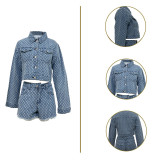 Women Casual Ripped Denim Top and Shorts Set