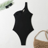 Women Solid Rope One Shoulder One-Shoulder Swimwear