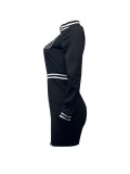 Women Sexy Letter Embroidered Zipper Long Sleeve Dress