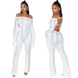 Women Casual Ripped Backless Knitting Jumpsuit
