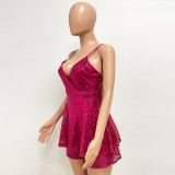Women Sleeveless Backless Sequin Camisole Jumpsuit