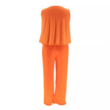 Women Summer Solid Round Neck Sleeveless Top And Wide Leg Pants Two-piece Set