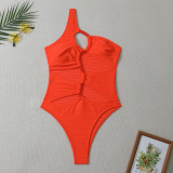 Women Solid Rope One Shoulder One-Shoulder Swimwear