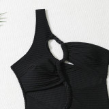 Women Solid Rope One Shoulder One-Shoulder Swimwear
