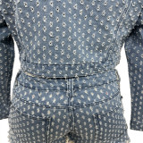 Women Casual Ripped Denim Top and Shorts Set