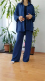 Women Solid Loose Top Casual Wide Leg Pants Two-piece Set