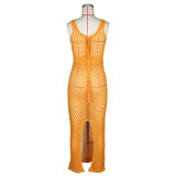 Summer Women Tethered Mesh Knitting Beach Maxi Dress