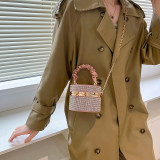 Women Sparkling Diamond Bucket Bag Pleated Chain Shoulder Bag