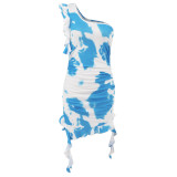 Women summer sexy ruffled tie-dye print dress