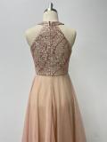 Women Halter Neck Sequin Patchwork Multi-Layered Mesh Sleeveless Irregular Evening Dress